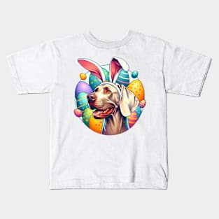 Weimaraner Sports Bunny Ears Amidst Easter Celebrations Kids T-Shirt